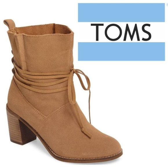 NWOB 5 TOMS Suede Bootie Leather Wrap Cord Mila